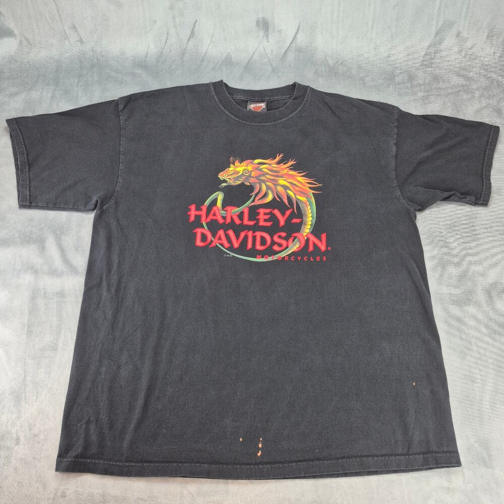 VIntage Harley Davidson Puff Print Snake Dragon Cancun Mexico T-Shirt Men's 2XL